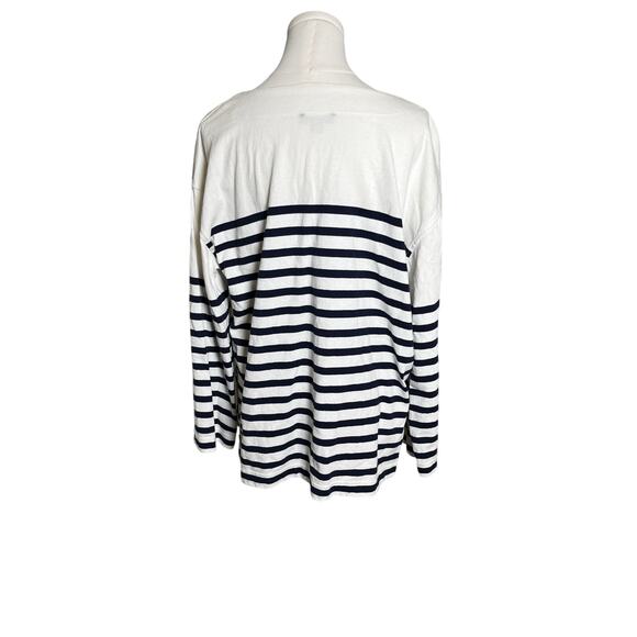 J.Crew Cotton Tunic Top Small Navy White Long Sleeve Striped‎ Nautical Breton - Picture 3 of 11